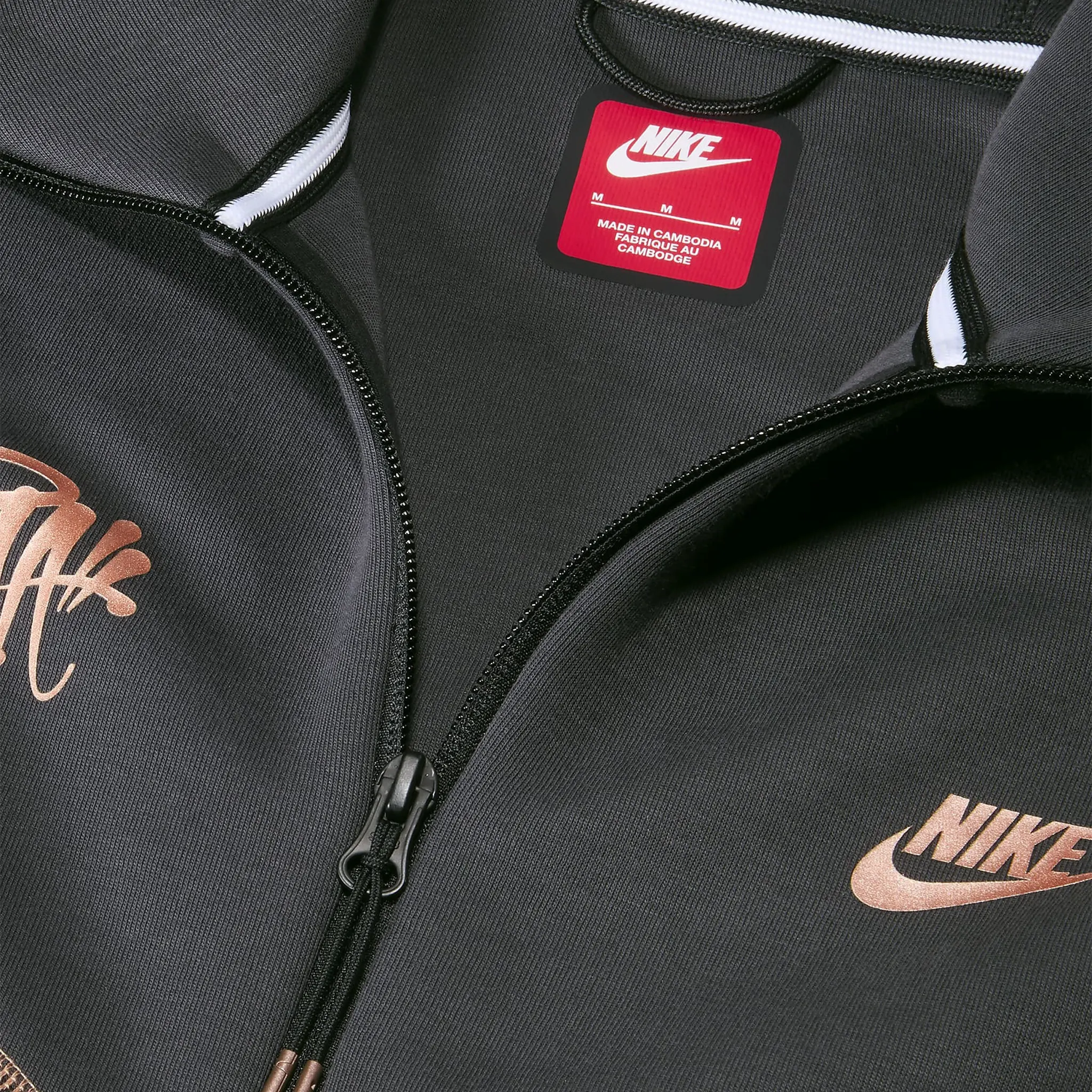 Neck detail view of Syna World x Nike Central Cee Tech Fleece Black Hoodie HQ3748-010